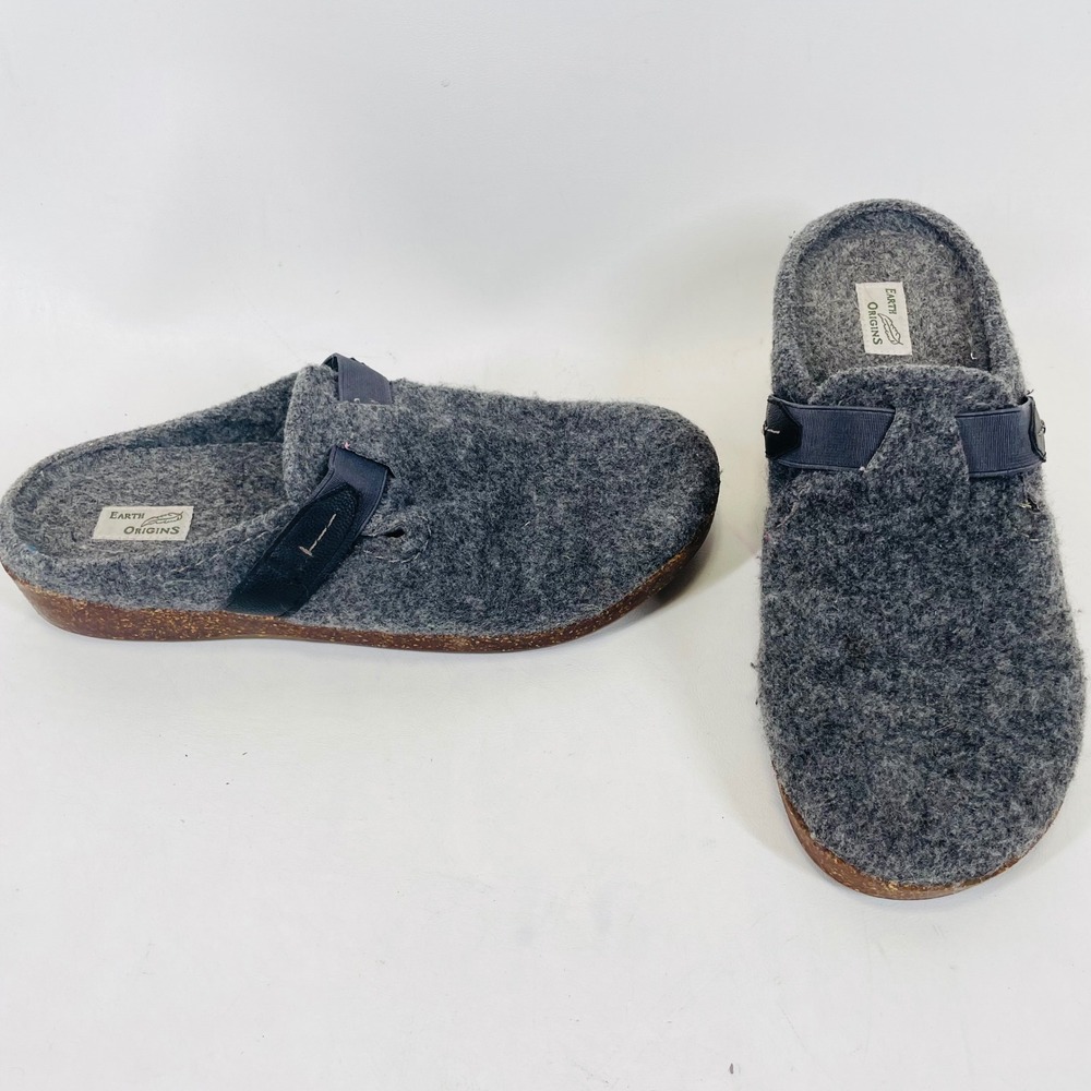Earth Origins Jenna Grey Felted Clog Mules Womens 11M Cork Midsole Slip On